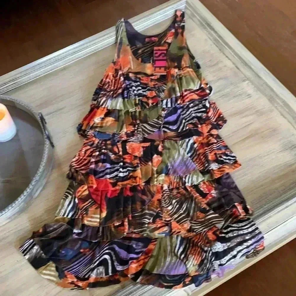Isle tiered slip on dress-animal print layered fabric all the way down